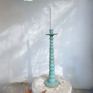 Candelabro turquesa alto de cerámica gres hecho a mano
